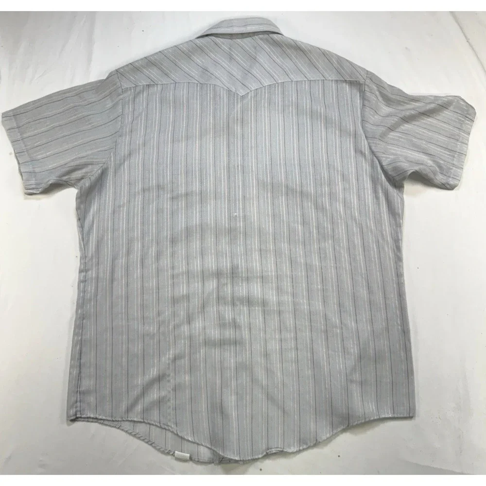 Vtg Stir-Ups Large Short‎ Sleeve Pearl Snap Light Blue Western Shirt USA